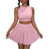 imageMakeMeChic Womens Two Piece Skirt Set Crop Tank Top Y2K Pleated Mini SkirtPink