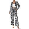 imageMakeMeChic Womens Zebra Print Shirts and Pants Set Long Sleeve Button Blouse 2 Piece OutfitsBlack and White