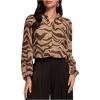 imageMakeMeChic Womens Zebra Striped Long Sleeve Collar Sheer Button Down Shirt Blouse Chiffon TopsCoffee Brown