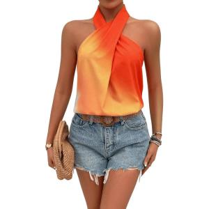 imageMakeMeChic Womens Criss Cross Halter Tank Tops Sleeveless Wrap Summer BlouseMulticolor