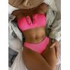imageMakeMeChic Womens 2 Piece Bandeau Swimsuit Ruffle Trim Lace Up Bikini Set Strapless Bathing SuitsHot Pink
