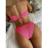 imageMakeMeChic Womens 2 Piece Bandeau Swimsuit Ruffle Trim Lace Up Bikini Set Strapless Bathing SuitsHot Pink