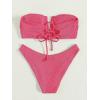imageMakeMeChic Womens 2 Piece Bandeau Swimsuit Ruffle Trim Lace Up Bikini Set Strapless Bathing SuitsHot Pink