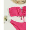imageMakeMeChic Womens 2 Piece Bandeau Swimsuit Ruffle Trim Lace Up Bikini Set Strapless Bathing SuitsHot Pink