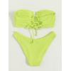 imageMakeMeChic Womens 2 Piece Bandeau Swimsuit Ruffle Trim Lace Up Bikini Set Strapless Bathing SuitsLime Green