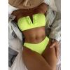 imageMakeMeChic Womens 2 Piece Bandeau Swimsuit Ruffle Trim Lace Up Bikini Set Strapless Bathing SuitsLime Green