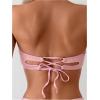 imageMakeMeChic Womens 2 Piece Bandeau Swimsuit Ruffle Trim Lace Up Bikini Set Strapless Bathing SuitsPink U