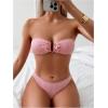 imageMakeMeChic Womens 2 Piece Bandeau Swimsuit Ruffle Trim Lace Up Bikini Set Strapless Bathing SuitsPink U