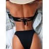 imageMakeMeChic Womens 2 Piece Bandeau Swimsuit Ruffle Trim Lace Up Bikini Set Strapless Bathing SuitsSolid Black a
