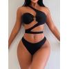 imageMakeMeChic Womens 2 Piece Bathing Suits Cut Out Ring Linked One Shoulder Bikini Sets SwimsuitsBlack