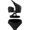 imageMakeMeChic Womens 2 Piece Bathing Suits Cut Out Ring Linked One Shoulder Bikini Sets SwimsuitsBlack