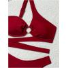 imageMakeMeChic Womens 2 Piece Bathing Suits Cut Out Ring Linked One Shoulder Bikini Sets SwimsuitsBurgundy