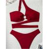 imageMakeMeChic Womens 2 Piece Bathing Suits Cut Out Ring Linked One Shoulder Bikini Sets SwimsuitsBurgundy