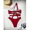 imageMakeMeChic Womens 2 Piece Bathing Suits Cut Out Ring Linked One Shoulder Bikini Sets SwimsuitsBurgundy