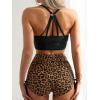 imageMakeMeChic Womens 2 Piece Bathing Suits Leopard Scoop Neck Drawstring High Waisted Bikini Shorts SwimsuitBrown Black