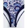 imageMakeMeChic Womens 2 Piece Bikini Set Floral Print Tie Shoulder Contrast Binding High Waisted Swimsuit Bathing SuitBlue and White