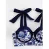 imageMakeMeChic Womens 2 Piece Bikini Set Floral Print Tie Shoulder Contrast Binding High Waisted Swimsuit Bathing SuitBlue and White