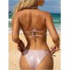 imageMakeMeChic Womens 2 Piece Bikini Set Metallic Halter Ruffle Tie Side Push Up Bathing SuitLight Pink