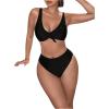 imageMakeMeChic Womens 2 Piece Bikini Set Swimsuit Knot Front V Neck High Waist Bathing SuitsBlack