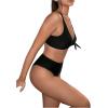 imageMakeMeChic Womens 2 Piece Bikini Set Swimsuit Knot Front V Neck High Waist Bathing SuitsBlack