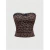 imageMakeMeChic Womens 2 Piece Club Outfit Leopard Print Strapless Ruched Tube Top and Ruffle Tiered Mini Shorts SetBrown