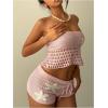 imageMakeMeChic Womens 2 Piece Crochet Outfits Strapless Starfish Lace Up Backless Tube Crop Top Shorts SetPink