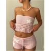 imageMakeMeChic Womens 2 Piece Crochet Outfits Strapless Starfish Lace Up Backless Tube Crop Top Shorts SetPink