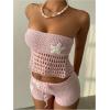 imageMakeMeChic Womens 2 Piece Crochet Outfits Strapless Starfish Lace Up Backless Tube Crop Top Shorts SetPink