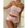 imageMakeMeChic Womens 2 Piece Crochet Outfits Strapless Starfish Lace Up Backless Tube Crop Top Shorts SetPink