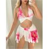 imageMakeMeChic Womens 2 Piece Floral Cover Up Set Halter Ruched Crop Tops and Ruffle Split Skirt CoverupsPink and White
