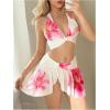 imageMakeMeChic Womens 2 Piece Floral Cover Up Set Halter Ruched Crop Tops and Ruffle Split Skirt CoverupsPink and White