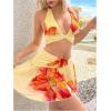 imageMakeMeChic Womens 2 Piece Floral Cover Up Set Halter Ruched Crop Tops and Ruffle Split Skirt CoverupsYellow