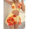 imageMakeMeChic Womens 2 Piece Floral Cover Up Set Halter Ruched Crop Tops and Ruffle Split Skirt CoverupsYellow