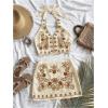 imageMakeMeChic Womens 2 Piece Outfits Floral Embroidery Halter Tie Open Back Crop Tops and Bodycon Skirt SetBrown