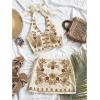 imageMakeMeChic Womens 2 Piece Outfits Floral Embroidery Halter Tie Open Back Crop Tops and Bodycon Skirt SetBrown