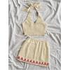 imageMakeMeChic Womens 2 Piece Outfits Floral Embroidery Halter Tie Open Back Crop Tops and Bodycon Skirt SetRed