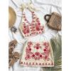 imageMakeMeChic Womens 2 Piece Outfits Floral Embroidery Halter Tie Open Back Crop Tops and Bodycon Skirt SetRed