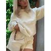 imageMakeMeChic Womens 2 Piece Outfits Long Sleeve Sweatshirts and Drawstring Shorts Sweatsuit SetsApricot