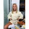 imageMakeMeChic Womens 2 Piece Outfits Long Sleeve Sweatshirts and Drawstring Shorts Sweatsuit SetsApricot