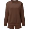 imageMakeMeChic Womens 2 Piece Outfits Long Sleeve Sweatshirts and Drawstring Shorts Sweatsuit SetsCoffee Brown