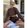 imageMakeMeChic Womens 2 Piece Outfits Long Sleeve Sweatshirts and Drawstring Shorts Sweatsuit SetsCoffee Brown
