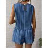 imageMakeMeChic Womens 2 Piece Outfits Striped Crew Neck Tank Top and Wide Leg Shorts SetBlue
