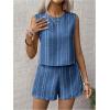 imageMakeMeChic Womens 2 Piece Outfits Striped Crew Neck Tank Top and Wide Leg Shorts SetBlue