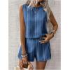 imageMakeMeChic Womens 2 Piece Outfits Striped Crew Neck Tank Top and Wide Leg Shorts SetBlue