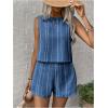 imageMakeMeChic Womens 2 Piece Outfits Striped Crew Neck Tank Top and Wide Leg Shorts SetBlue