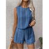imageMakeMeChic Womens 2 Piece Outfits Striped Crew Neck Tank Top and Wide Leg Shorts SetBlue