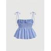 imageMakeMeChic Womens 2 Piece Outfits Striped Tie Shoulder Peplum Shirred Camisole and Shorts SetBlue