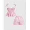 imageMakeMeChic Womens 2 Piece Outfits Striped Tie Shoulder Peplum Shirred Camisole and Shorts SetPink