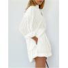 imageMakeMeChic Womens 2 Piece Outfits Vertical Striped Long Sleeve Button Down Shirt and Shorts SetWhite