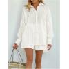 imageMakeMeChic Womens 2 Piece Outfits Vertical Striped Long Sleeve Button Down Shirt and Shorts SetWhite